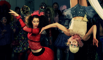 Sylvie Volosov as The Ballerina and Laura Stokes as an aerialist in Paul Festa's silent-film comedy The Glitter Emergency