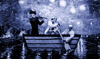 Paul Festa as Stringendo, Jaime Garcia Castilla and Martyn Garside as The Pixies in Festa's silent-film comedy The Glitter Emergency